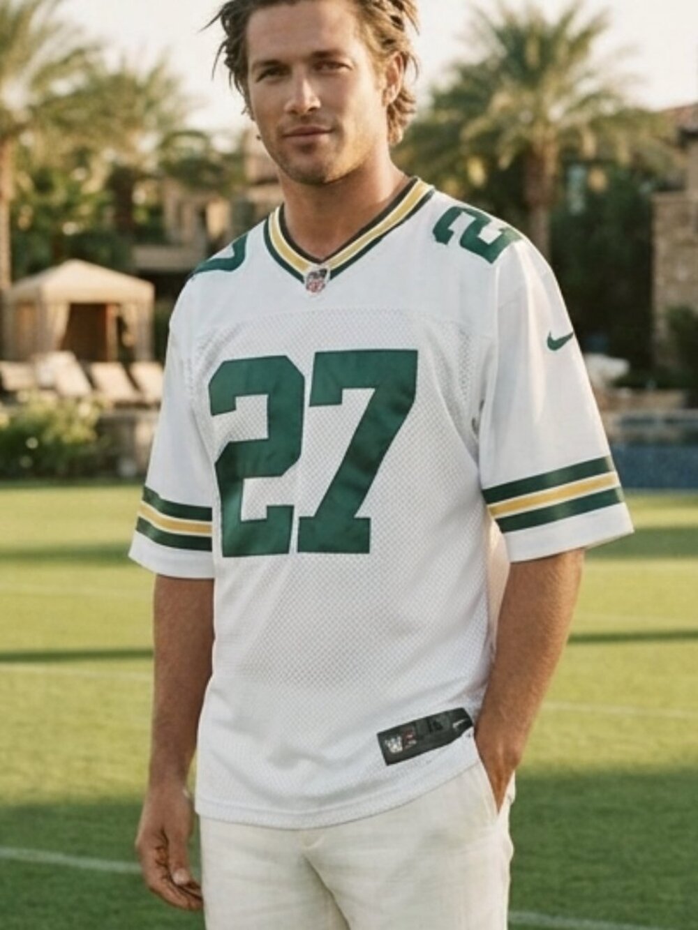 NFL Green Bay Packers White and Green #27 Lacy Football Jersey Sz XL